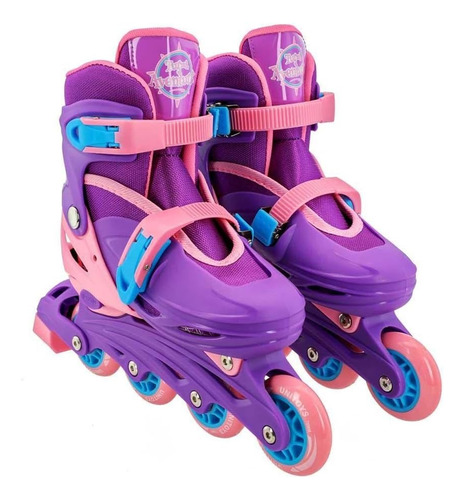 Patins Roller Infantil Roxo/rosa + Kit Proteção Tam 34- 37