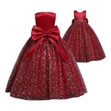 Vestido Largo Tul Brillante Rojo Princesa Niñas T 2-12 Años 