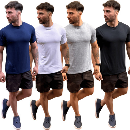 Kit 4 Camisas Masculina Básica Premium Malha Fria Gola Redon