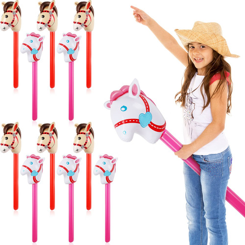 12 Piezas Caballo De Palo Inflable Para Niños Globo De Palo