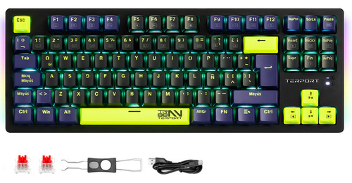 Terport Teclado Gamer 80% Con Tecla Ñ Retroiluminación Verde, Switch Outemu Red Y Hotswap, Teclado Mecánico Tkl Español De 88 Teclas Antighosting