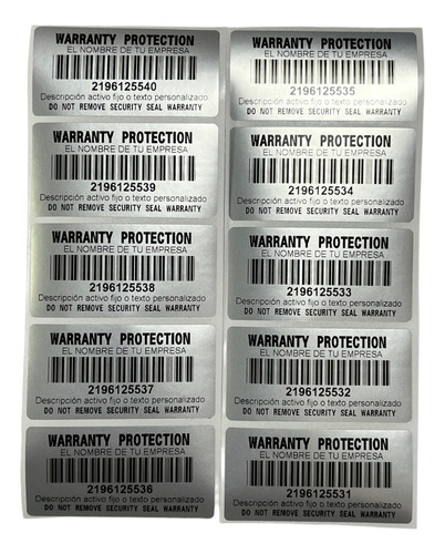 200 Sellos Adhesivos Seguridad Folio Personalizados 50x30mm