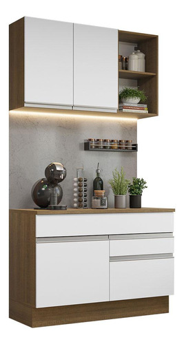 Cocina Integral 120cm Glamy Madesa 08 Color Marrón/blanco