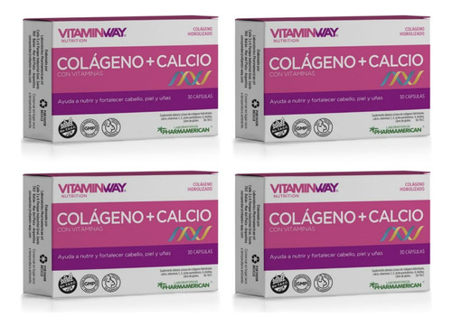 Vitaminway Colageno Hidrolizado Calcio 30 Caps. Sin Tacc X4