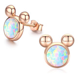 Cuoka Opal Mouse Pendientes S925 Plata De Ley Oro Rosa Hipoa