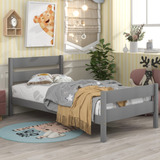 Homsof Cama Individual Con Cabecero Y Estribo, Gris