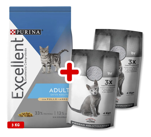 Alimento Excellent Gato Adulto 3 Kg + Piedritas Sanitarias