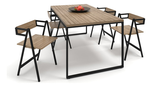 Kit Mesa Sala Jantar 120x90cm + 4 Cadeiras Design Industrial
