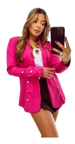 Blazer Feminino Maxi Longo Sobretudo Social Botao Terninho