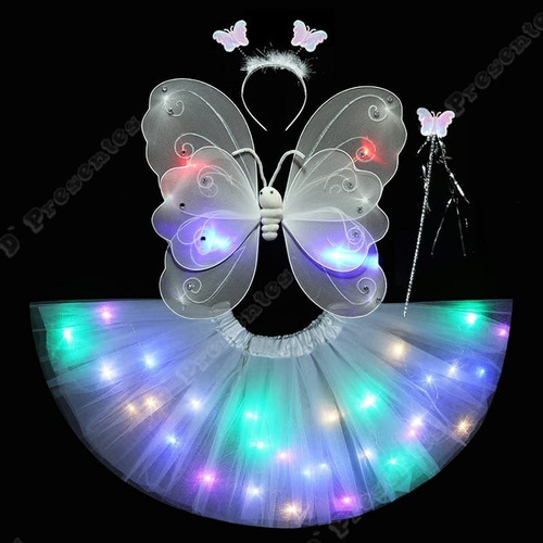 Fantasia Borboleta Infantil Asa Saia Tule Led Tiara Varinha