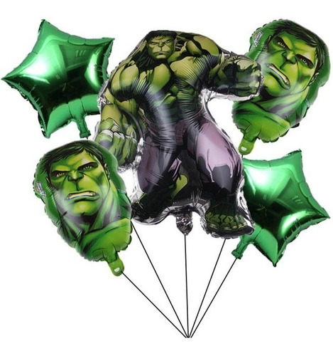 Pack 5 Globos Metalizados Avengers Personaje Hulk 