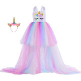 Vestido De Unicornio De Cola Larga Para Niñas, Vestido De Fi