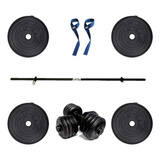 Kit Barras Y Mancuernas 80 Lb + Straps Ssr