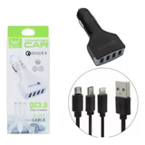 Carregador De Carro Hub 4 Usb E Cabo 3x1 Para iPhone, Tipo C