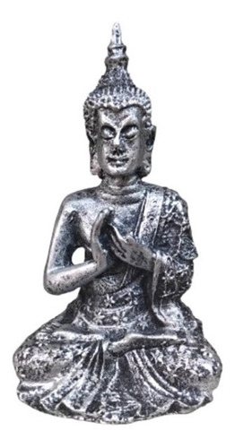 Estatueta Buda Hindu Tibetano Orando Pequeno Prata Resina