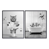 Cat Themed Wall Art & Decor - Kids Bathroom Set - Cute Cat L