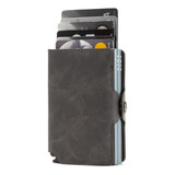 Billetera Doble Tarjetero Rfid - Kyma - Cuero Grey Gris