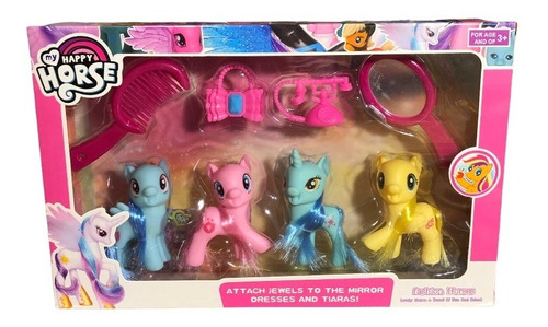 Pony Unicornio Con Accesorios Set Ponys X4 My Happy Horse