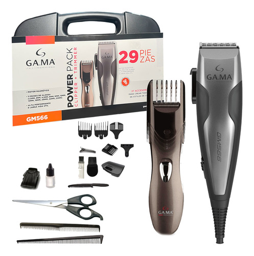 Cortapelos Clipper + Trimmer Gama Gm566 29 Piezas Maletin Color Gris