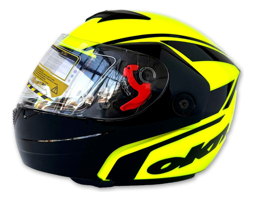 Casco Okinoi Okn1 - Amarillo Fluo / Negro Con Grafica