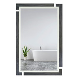 Espejo Rectangular Decorativo Marco Gris De Pared 