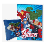 Kit Manta+almofada Marvel Vingadores Azul Avengers Disney Zo