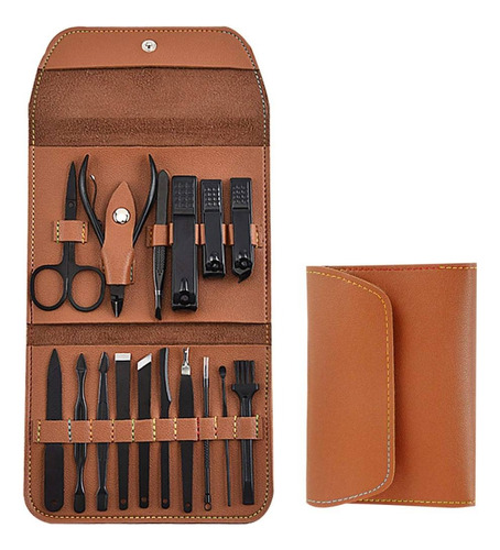 Set Manicure Pedicure Cuidado Facil16 Piezas +estuche Marron