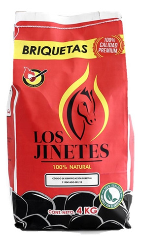 Briqueta De Carbon 4 Kg, Paq De 6 Bolsas Los Jinetes.