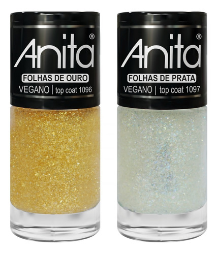 Top Coat Coleção Jóias Da Anita Glitter Folhas De Ouro Prata