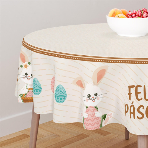 Toalha De Mesa Redonda Páscoa Para 4 Lugares Coelhos Alegria