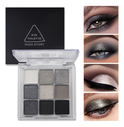 Paleta De Sombras De Ojos Negro, Blanco Y Gris Ahumado, 9 Co