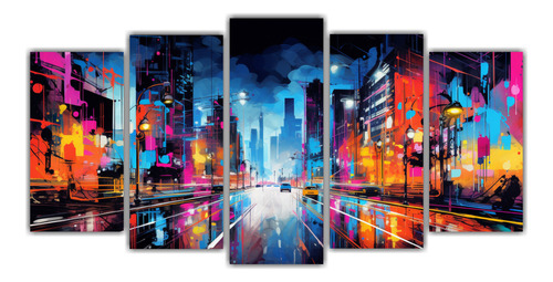 250x125cm Cuadros Pop Art Y Ciudad Iluminada Con Neón