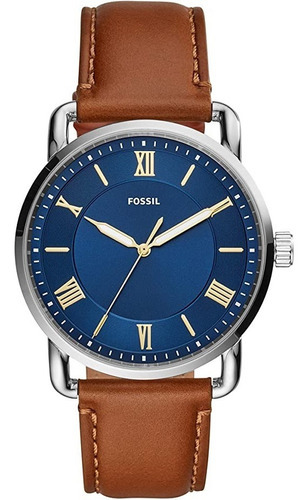 Reloj Hombre Fossil Fs5661 Copeland Con Correa Marrón Y Fondo Azul