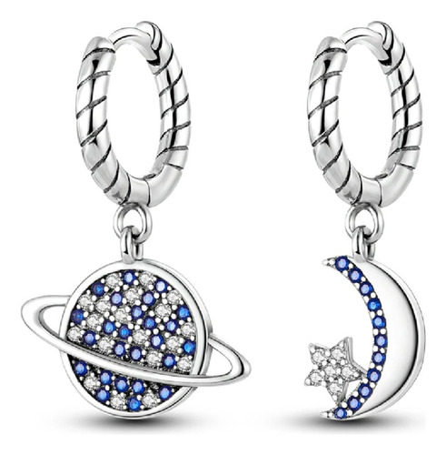 Aros Argolla Planeta, Luna Y Estrella Plata 925 Silver Heart