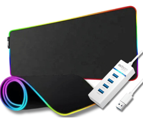 Mouse Pad Gamer Extra Grande Led Rgb Com Hub 4 Usb 3.0