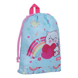 Mochila Gymbag Infantil Kinder Cat Rainbow Menta Head