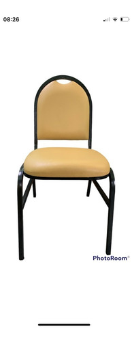 Cadeira Para Auditório Couro Fixa Mostarda Estrutura Preta