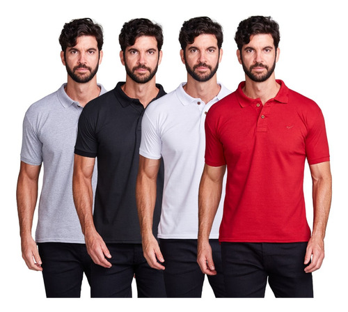 Kit 4 Camiseta Polo Masculina Piquet Camisa Slim