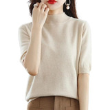 Short Sleeve Cashmere Wool Loose Casual Round Neck Sweater