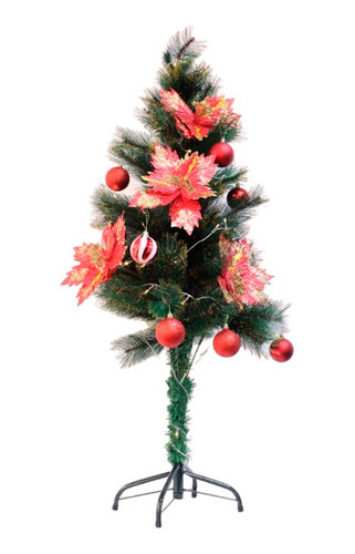 Set Navideño Árbol 130 Cm + Decoración 10 Bolas Y 4 Flores 