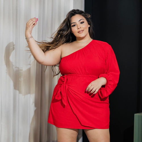 Vestido Curto Plus Size Nula Manga Ajustável Verão