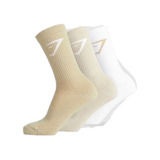 Gymshark Crew Socks 3pk - White/pebble Grey/desert Beige
