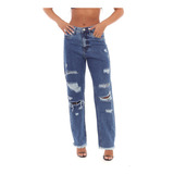 Calça Jeans Wide Leg Cowboy Feminina Cintura Alta Rasg 22883