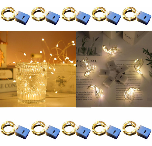 Alambre De Led 2mts Luz Con Pila Pack X10 Navidad Decoración