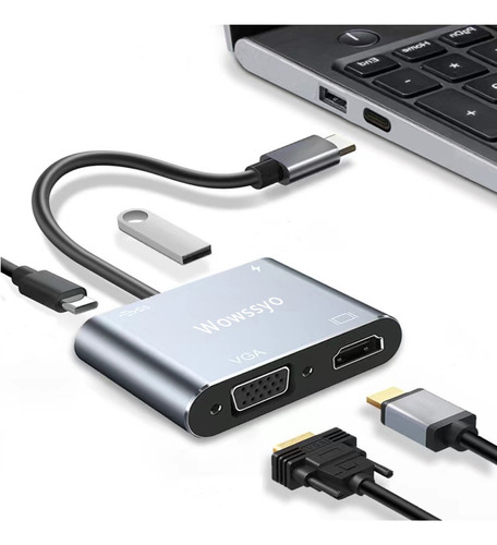 Adaptador Usb C A Hdmi Vga Usb3.0 4k 4 En 1