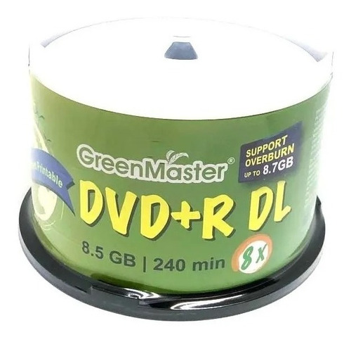 Dvd+r Doble Layer Green Master  Printable Full Face 50 Pzas