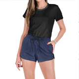 Conjunto Feminino Verão Camiseta Algodão E Short Tactel Liso