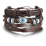 Pulsera Manilla Brazalete Cuero Color Café Timón  Hombre