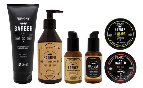 Primont Barber Kit Lujo Barbería Pelo Barba Shampoo + Extras