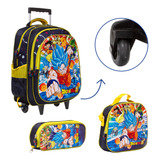 Kit Bolsa Escolar Masculina Dragon Ball Carrinho Resistente